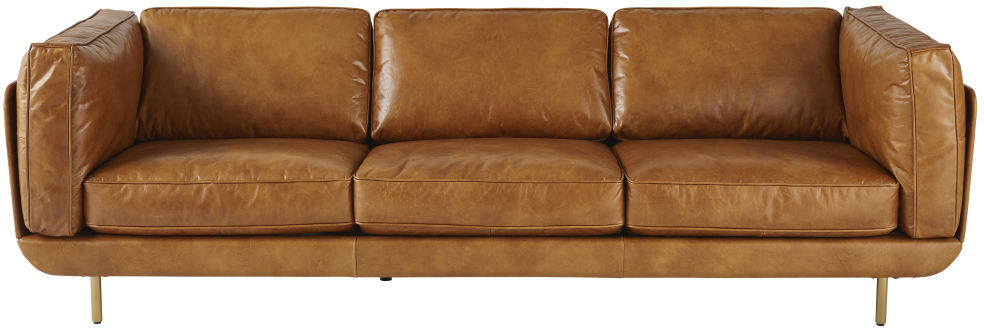 Maisons du Monde Canapé 4 places en cuir marron Golden Eye Maisons du Monde Canapé 4 places en cuir marron Golden Eye