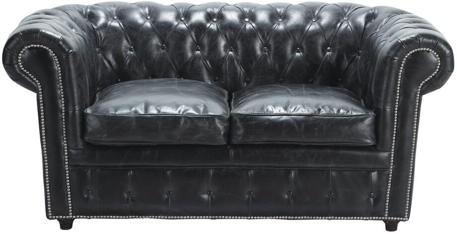 Maisons du Monde Canapé capitonné 2 places en cuir noir Chesterfield Maisons du Monde Canapé capitonné 2 places en cuir noir Chesterfield
