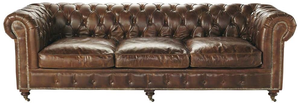 Maisons du Monde Canapé capitonné vintage 4 places en cuir marron Chesterfield Maisons du Monde Canapé capitonné vintage 4 places en cuir marron Chesterfield