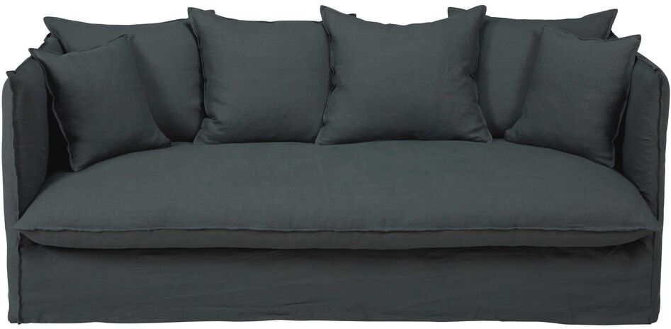 Maisons du Monde Canapé-lit 3/4 places en lin lavé gris anthracite Louvain Maisons du Monde Canapé-lit 3/4 places en lin lavé gris anthracite Louvain