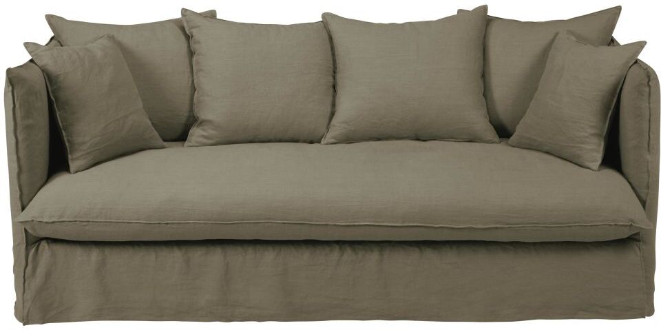 Maisons du Monde Canapé-lit 3/4 places en lin vert kaki, matelas 10 cm Louvain Maisons du Monde Canapé-lit 3/4 places en lin vert kaki, matelas 10 cm Louvain