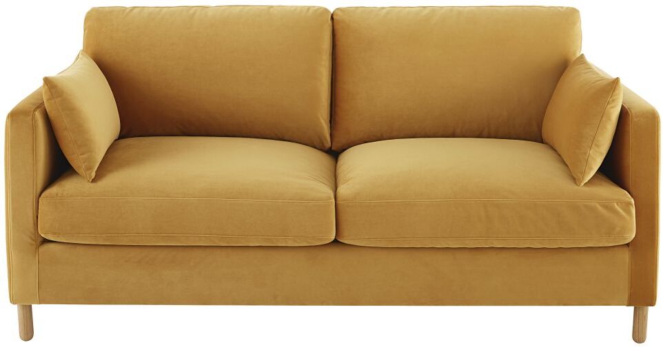 Maisons du Monde Canapé-lit 3 places en velours jaune moutarde, matelas 10 cm Julian Maisons du Monde Canapé-lit 3 places en velours jaune moutarde, matelas 10 cm Julian