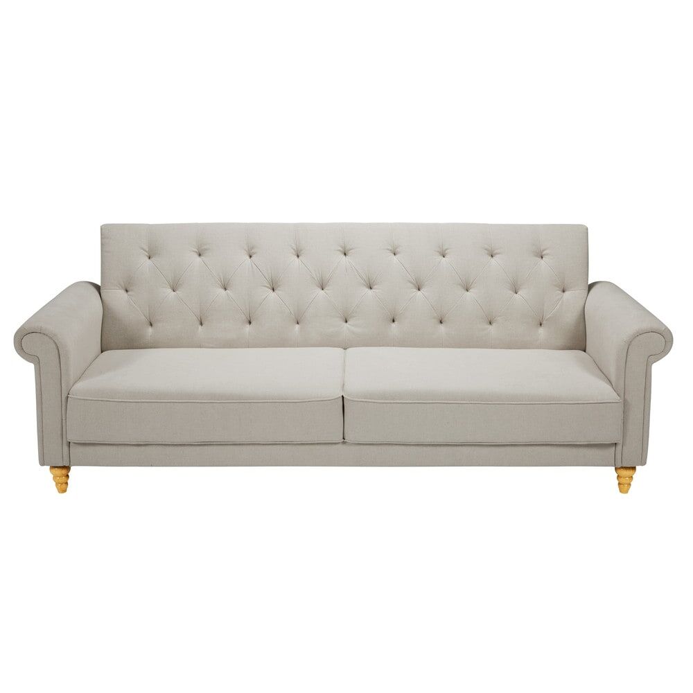 Maisons du Monde Canapé-lit capitonné 3 places en coton et lin beige Lise Maisons du Monde Canapé-lit capitonné 3 places en coton et lin beige Lise