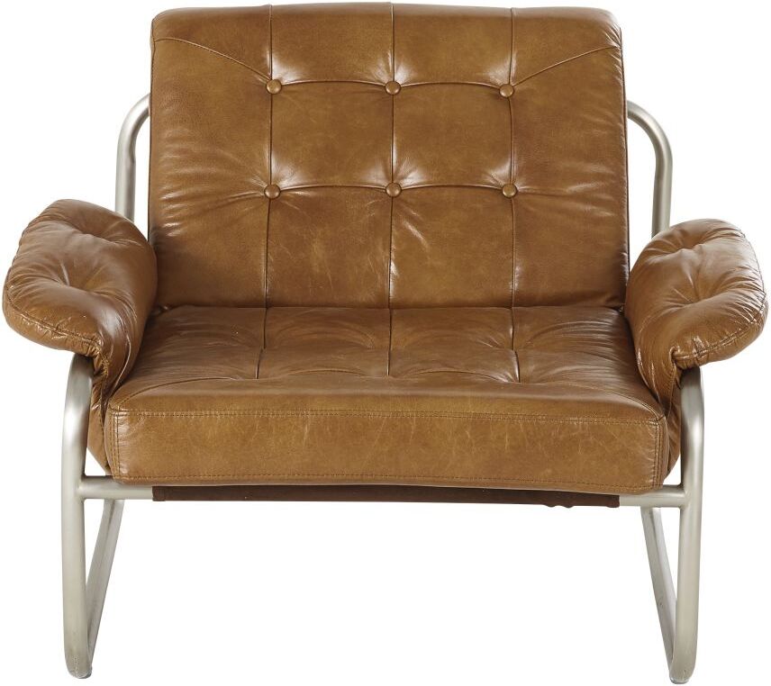Maisons du Monde Fauteuil capitonné en cuir camel Gary Maisons du Monde Fauteuil capitonné en cuir camel Gary