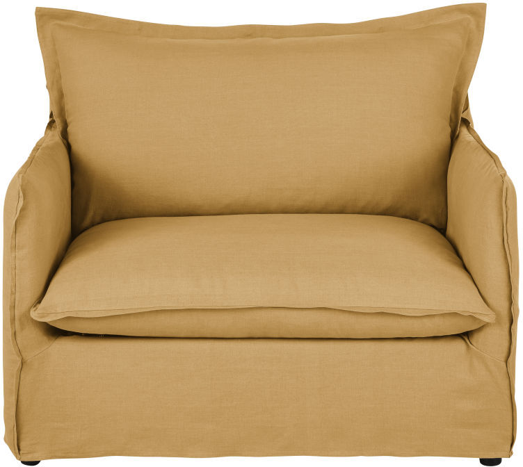 Maisons du Monde Fauteuil convertible en lin froissé ocre Barcelone Maisons du Monde Fauteuil convertible en lin froissé ocre Barcelone