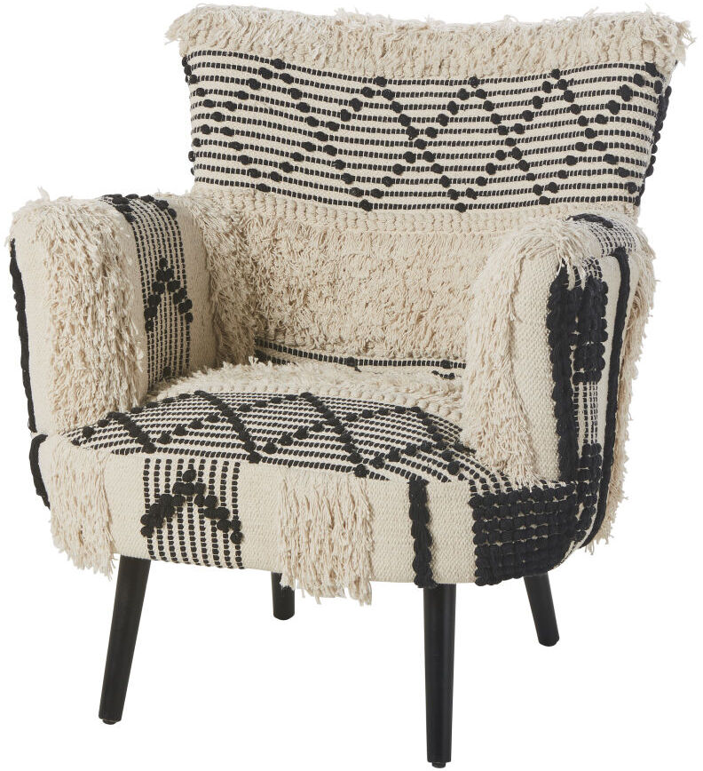 Maisons du Monde Fauteuil en coton tressé motifs ivoire et noirs Berbère Maisons du Monde Fauteuil en coton tressé motifs ivoire et noirs Berbère