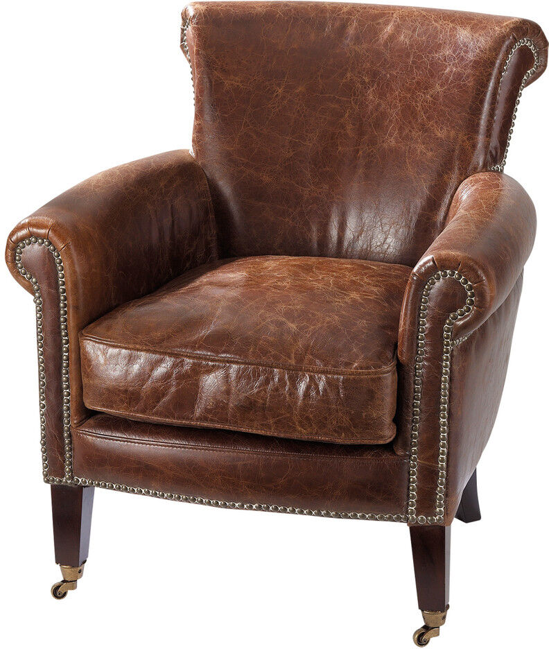 Maisons du Monde Fauteuil en cuir marron effet vieilli Maisons du Monde Fauteuil en cuir marron effet vieilli
