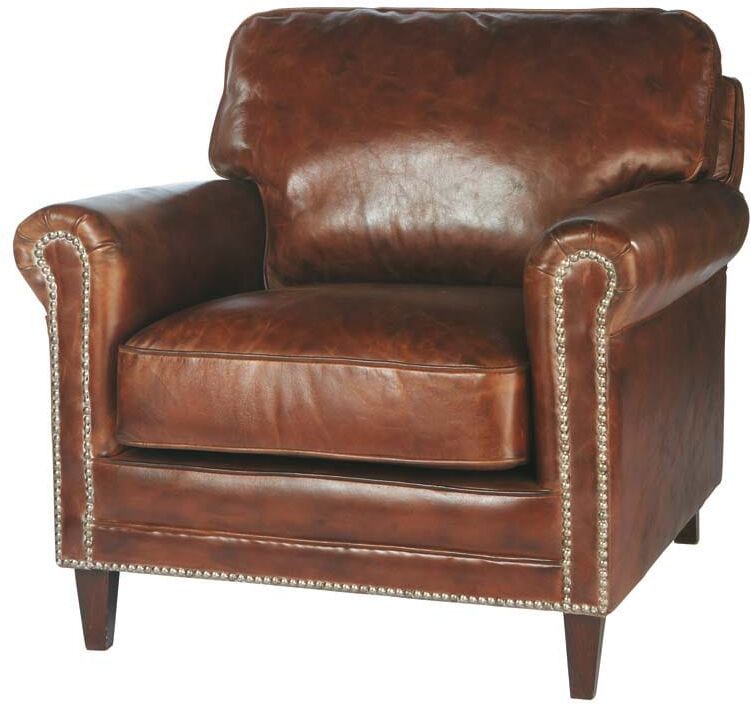 Maisons du Monde Fauteuil en cuir marron effet vieilli Sinatra Maisons du Monde Fauteuil en cuir marron effet vieilli Sinatra