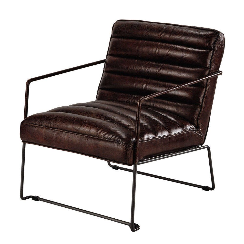 Maisons du Monde Fauteuil en cuir marron Pearl Maisons du Monde Fauteuil en cuir marron Pearl