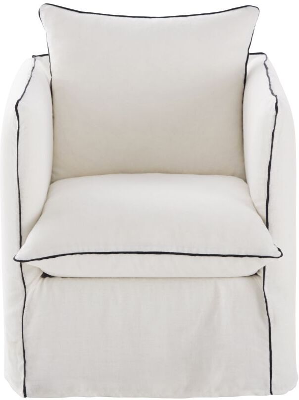 Maisons du Monde Fauteuil en lin froissé blanc et volants noirs Louvain Maisons du Monde Fauteuil en lin froissé blanc et volants noirs Louvain