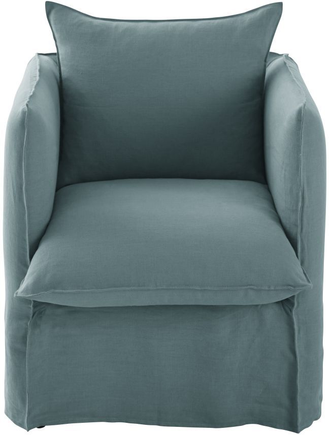 Maisons du Monde Fauteuil en lin froissé bleu céladon Louvain Maisons du Monde Fauteuil en lin froissé bleu céladon Louvain