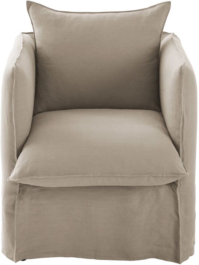 Maisons du Monde Fauteuil en lin froissé coloris beige ficelle Louvain Maisons du Monde Fauteuil en lin froissé coloris beige ficelle Louvain