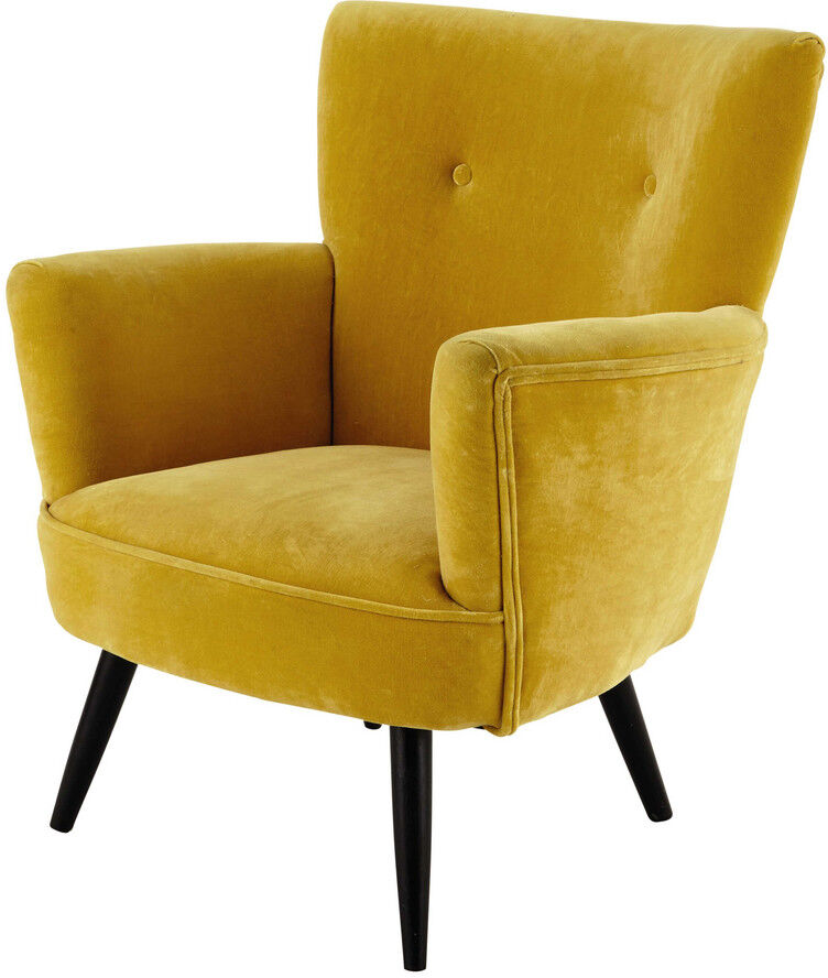 Maisons du Monde Fauteuil en velours jaune Sao Paulo Maisons du Monde Fauteuil en velours jaune Sao Paulo