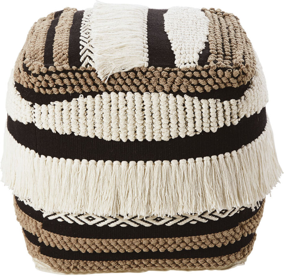 Maisons du Monde Pouf tressé à franges en coton tricolore Maisons du Monde Pouf tressé à franges en coton tricolore