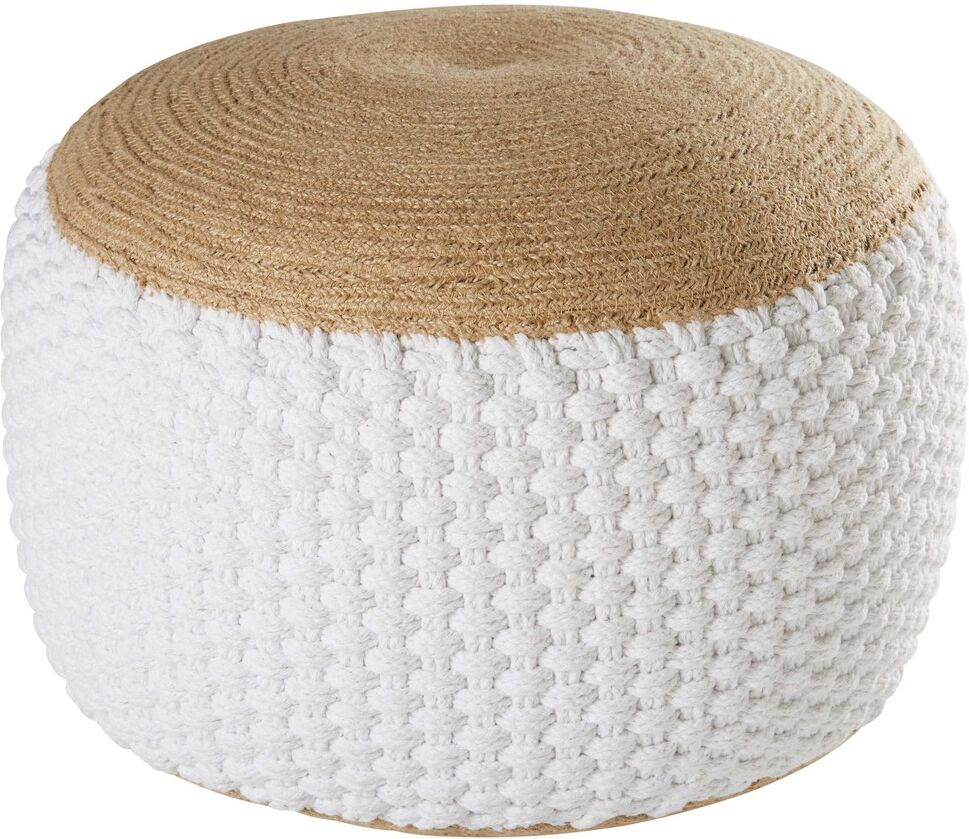 Maisons du Monde Pouf tressé en jute et coton blanc 30x60cm Maisons du Monde Pouf tressé en jute et coton blanc 30x60cm