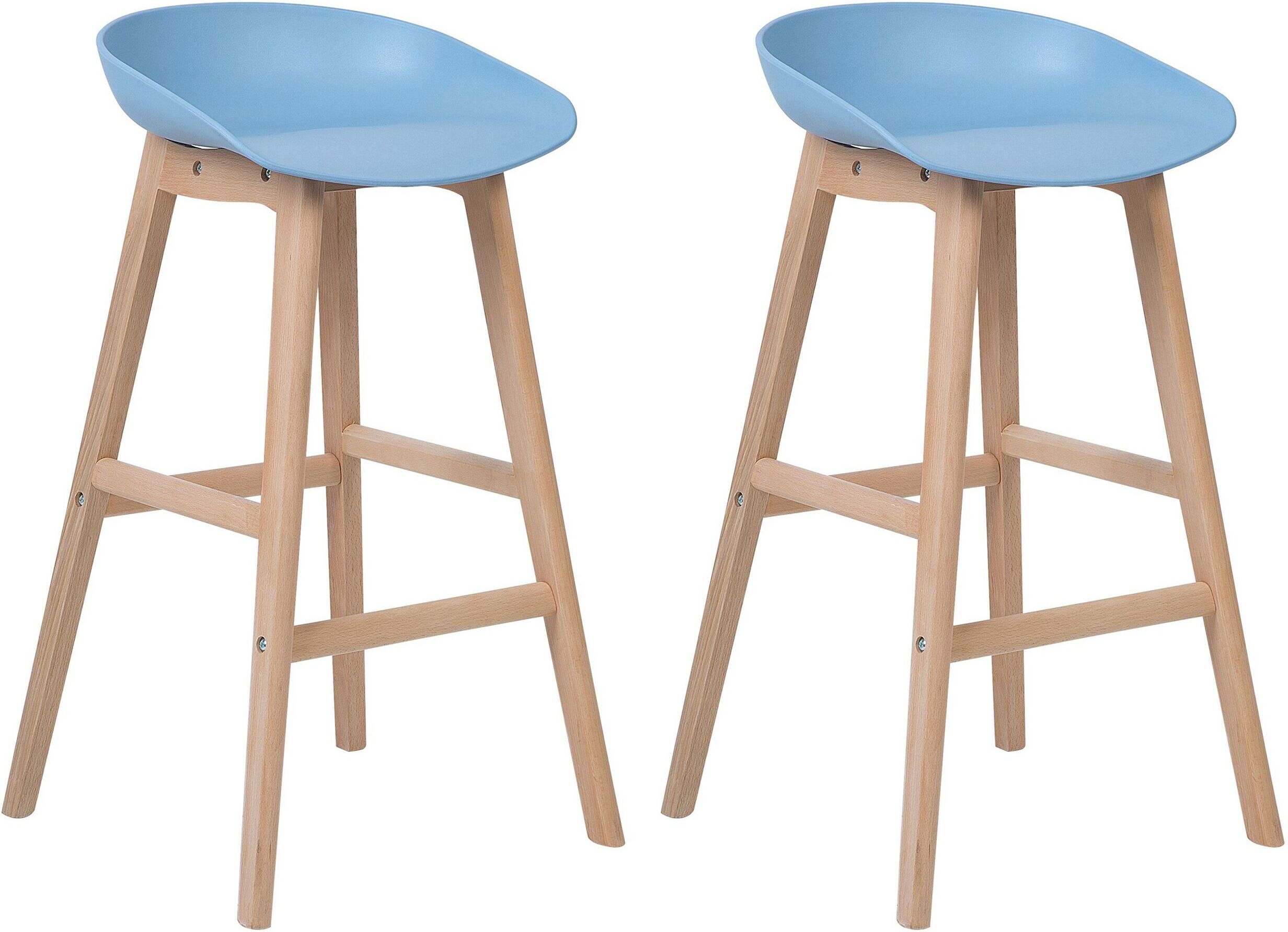 Beliani Lot de 2 tabourets en bois bleu clair Bleu 42x85x46cm