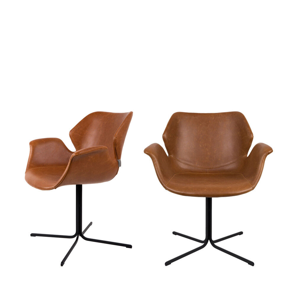 Zuiver 2 fauteuils de table design cognac Marron 62x80x66cm