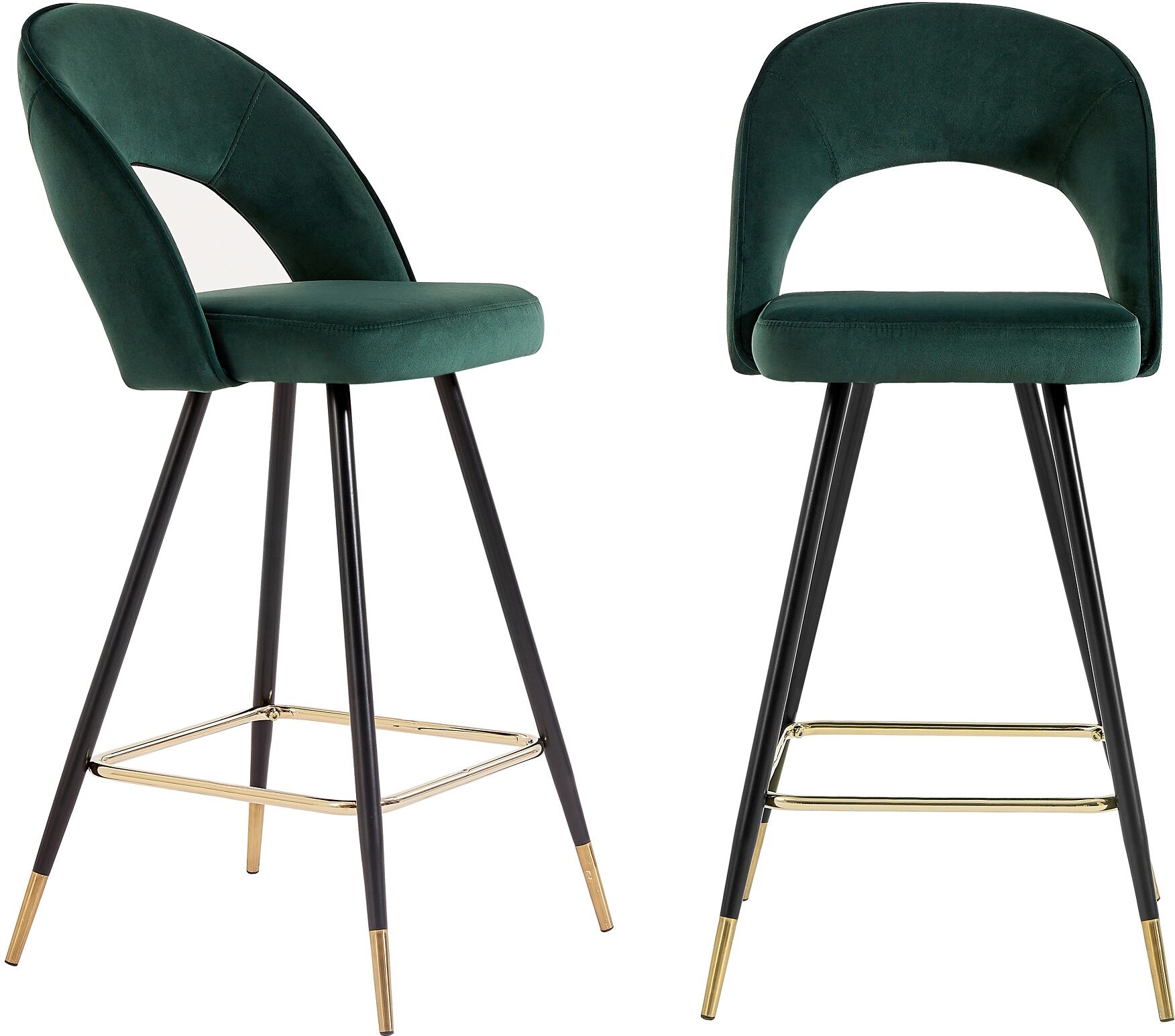 Baita Lot de 2 tabourets de bar en velours vert pieds noir et doré Vert 47x101x57cm