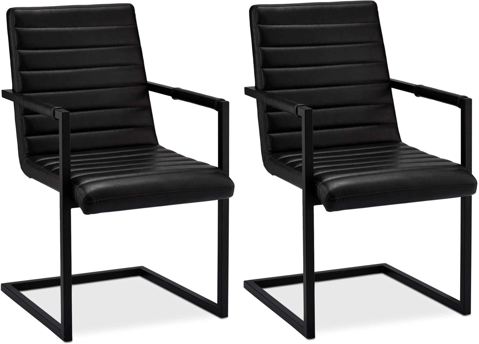 Furnhouse Lot de 2 chaises avec accoudoirs en simili noir Noir 66x93x53cm