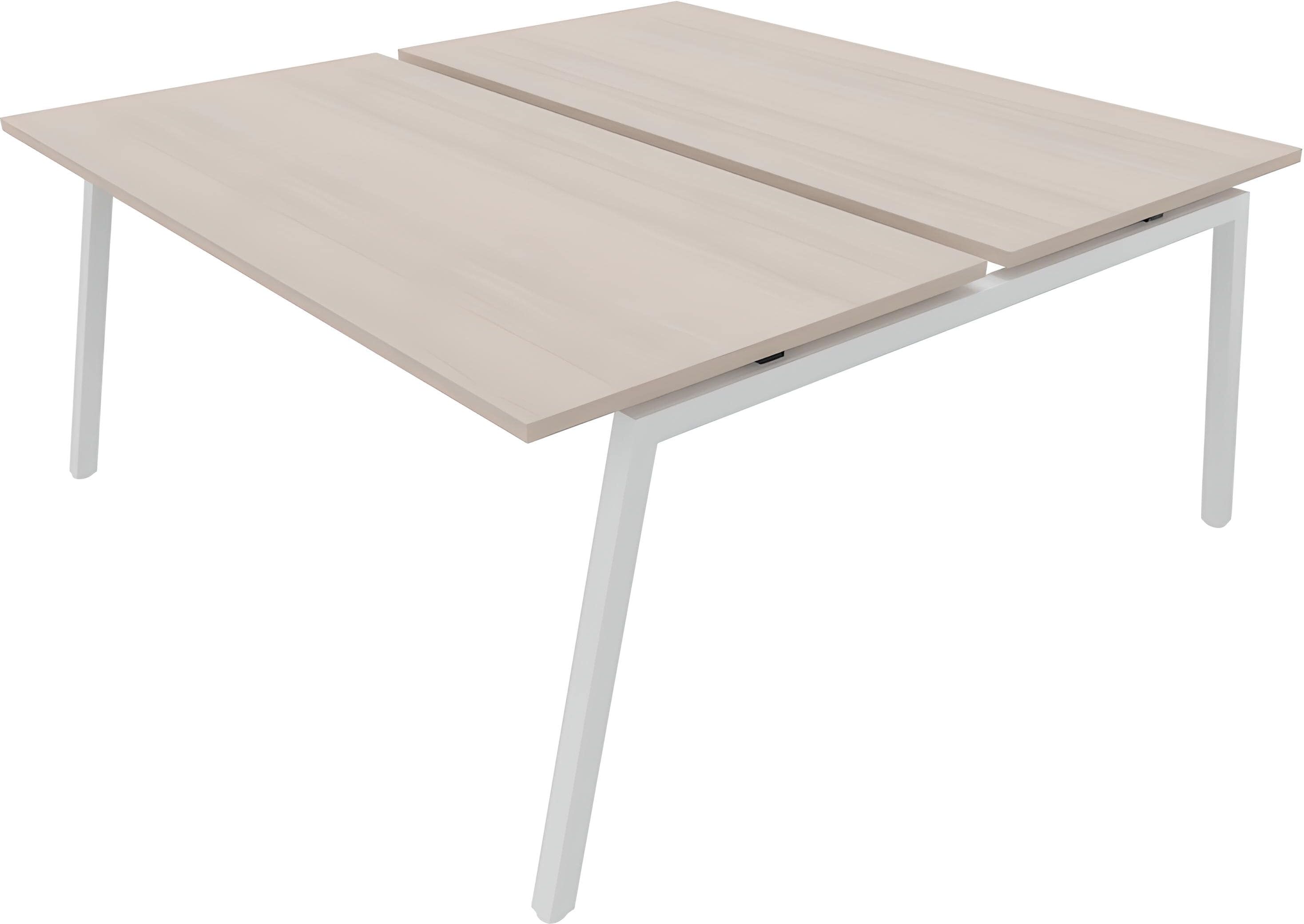 Space Planning Bureau bench plateau mélamine acacia et pieds acier blanc Multicolore 160x72x160cm