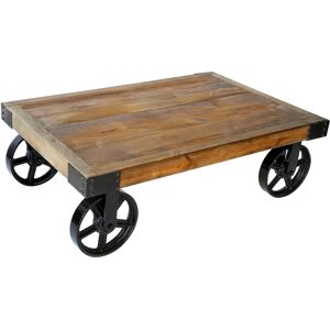 Rendez-Vous Deco Table basse rectangulaire en bois et metal a roulettes Marron 110x35x71cm