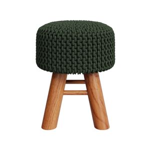 Rendez-Vous Deco Petit tabouret tricot en coton vert kaki Vert 30x40x30cm