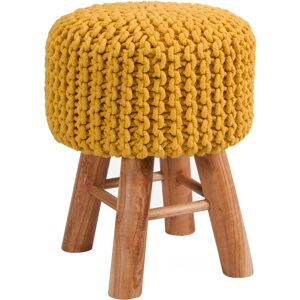 Rendez-Vous Deco Petit tabouret tricot en coton jaune moutarde Jaune 30x40x30cm