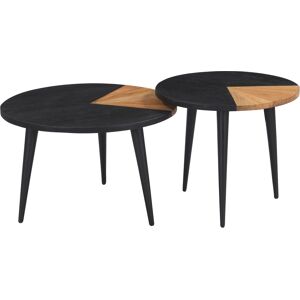 Rendez-Vous Deco Set de 2 tables basses rondes en bois d'acacia Noir 60x38x60cm