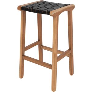 Rendez-Vous Deco Tabouret pour îlot central 68 cm en teck et cuir tresse noir Noir 40x68x38cm