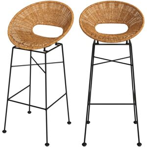 Rendez-Vous Deco Tabouret de bar en resine tressee naturelle 75 cm (lot de 2) Marron 50x99x47cm