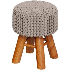 Rendez-Vous Deco Petit tabouret rond en tricot coton gris clair et pieds en bois Gris 30x40x30cm