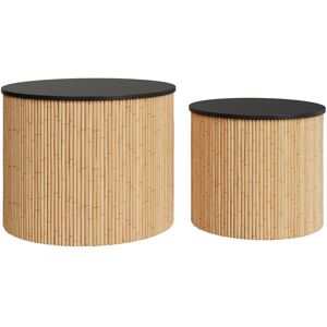 Rendez-Vous Deco Tables basses rondes en rotin et plateau noir (lot de 2) Noir 51x40x51cm