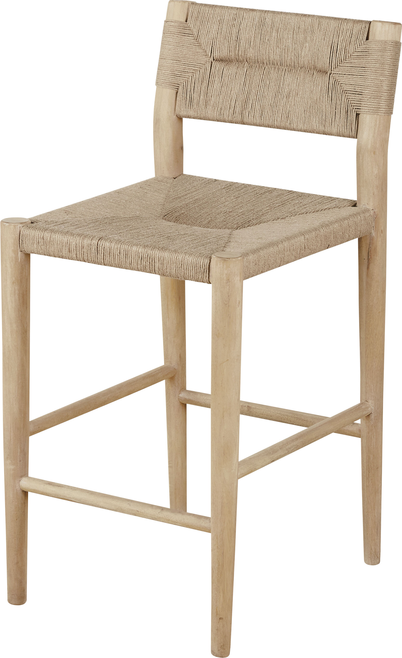 Maisons du Monde Chaise pour îlot central en bois de manguier et sisal H65 Beige 45x95x48cm