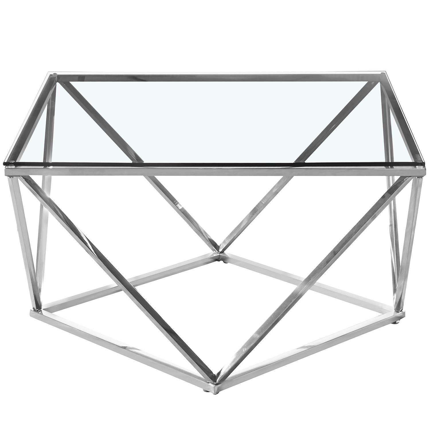 Menzzo Table basse en verre transparent et pieds argent Argent 80x45x80cm