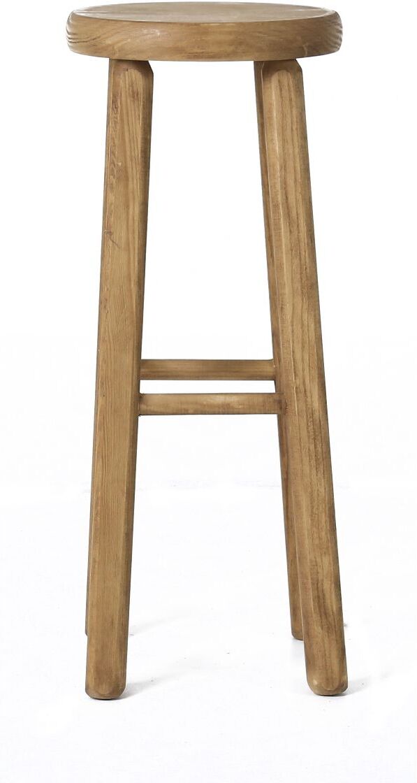 Grenier Alpin Tabouret de bar rond rustique en pin ciré Beige 32x80x32cm