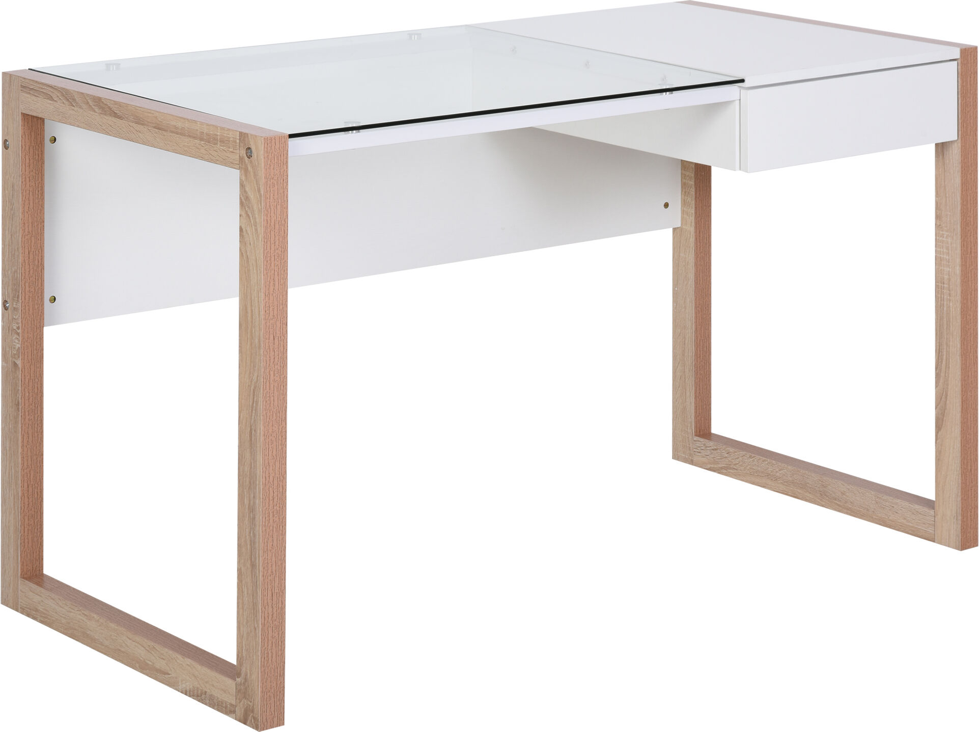 Homcom Bureau informatique contemporain tiroir verre aspect bois blanc Beige 120x75x60cm