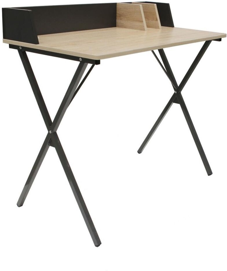 Casâme Bureau en métal avec séparateurs - L90cm - noir et beige Noir 90x84x50cm