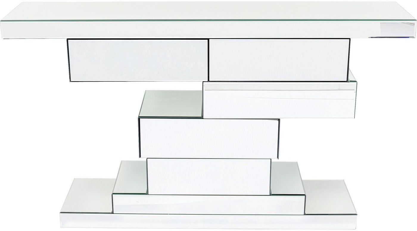 Kare Design Console 3 tiroirs en verre miroir Argent 140x80x30cm