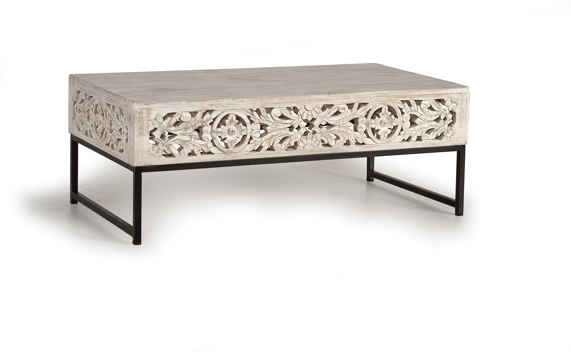 GINER Y COLOMER Table basse en manguier et pieds en métal vieilli Multicolore 110x40x60cm