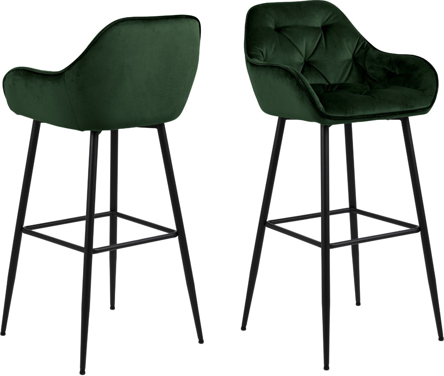 Hellin Lot de 2 tabouret haut avec accoudoirs en velours et métal Vert 52x104x53cm