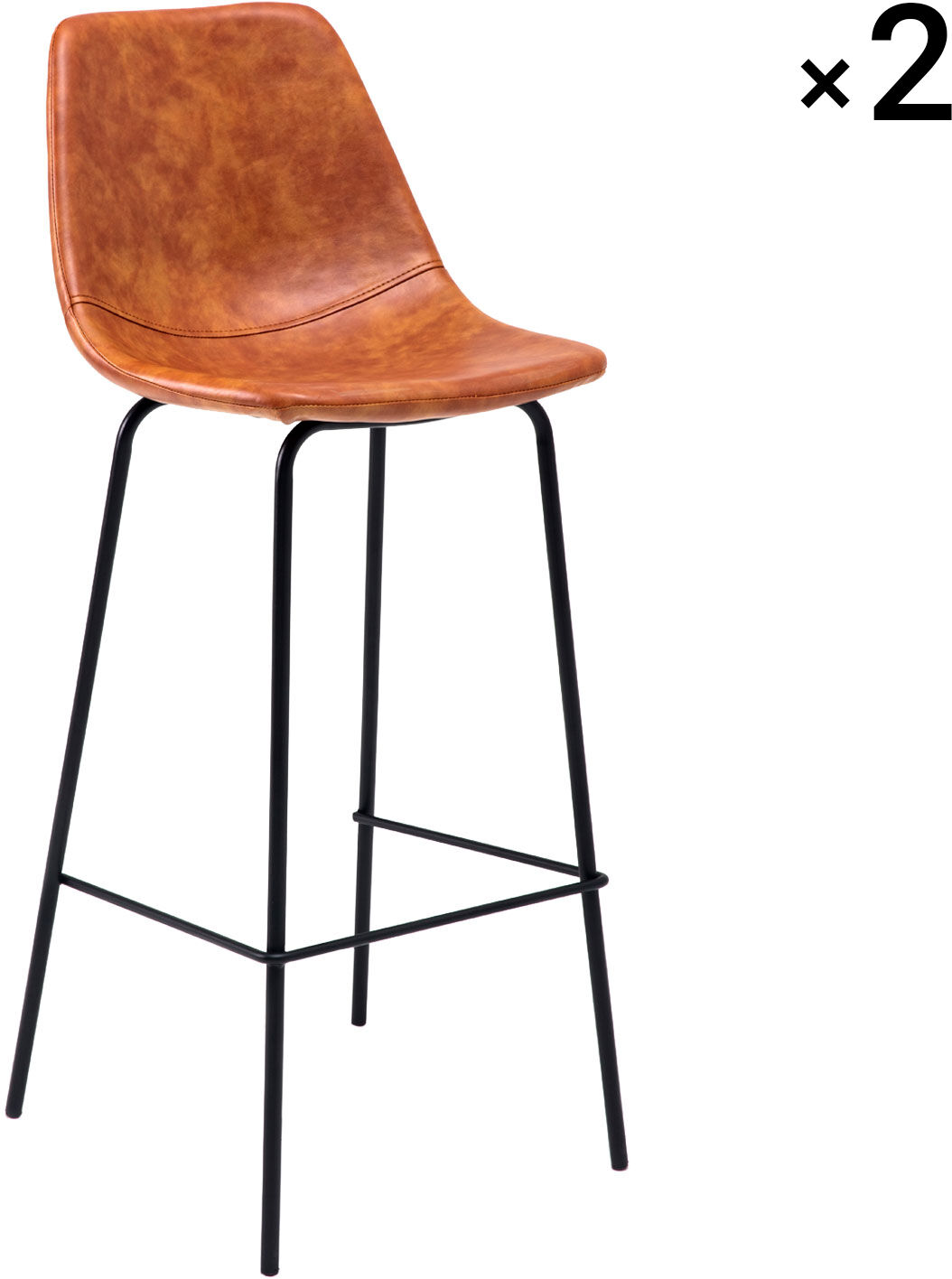 Happy Garden Lot de 2 tabourets de bar vintage 75cm en simili cuir cognac Orange 50x104x43cm