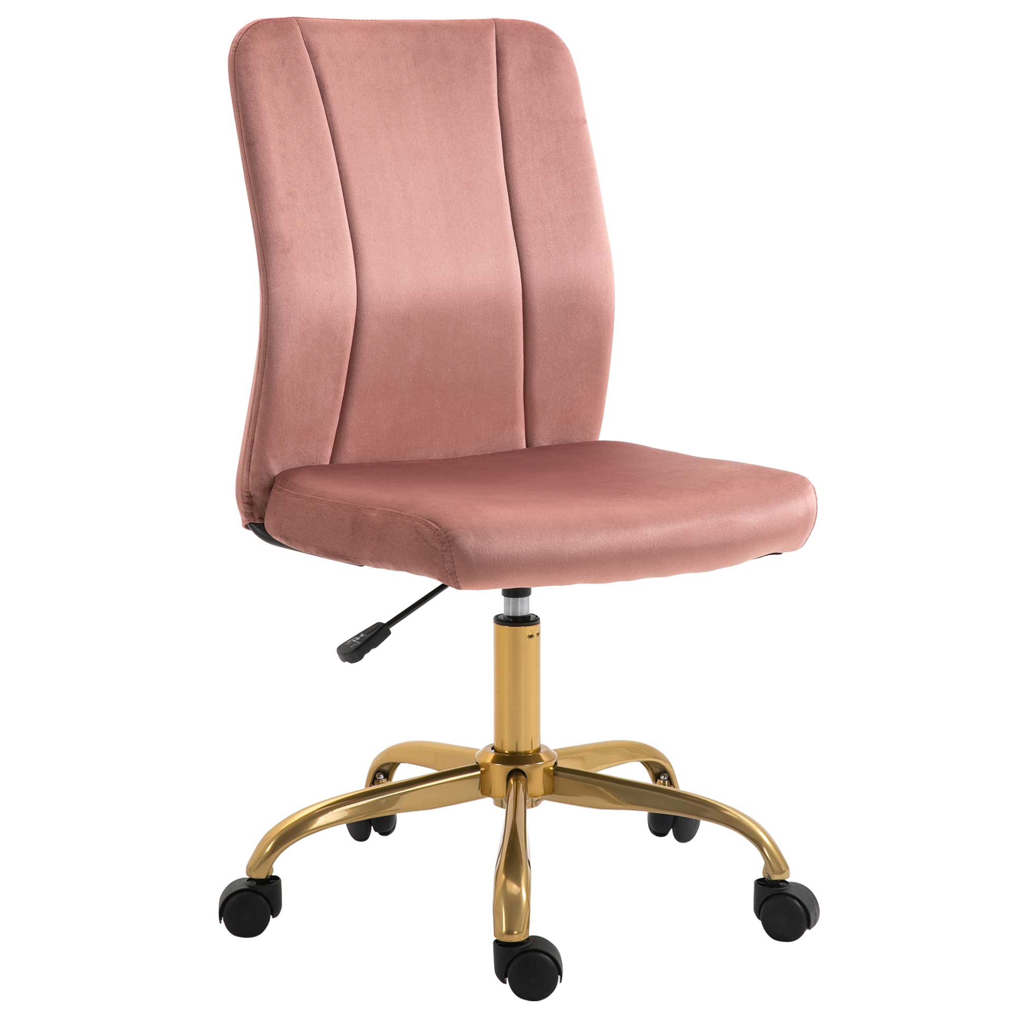 Vinsetto Chaise de bureau style Art déco pied métal doré velours rose poudré Rose 56x102x60cm