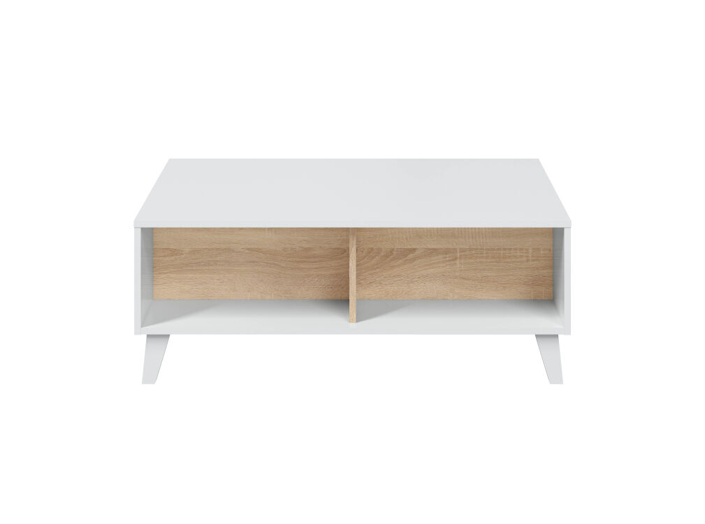 Usinestreet Table basse avec panneau central relevable L100 x P68cm - Blanc / Bois Blanc 100x38x68cm