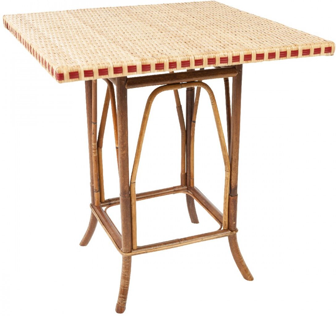 Kok Maison Table-guéridon en rotin beige et liseré rouge Marron 70x77x70cm