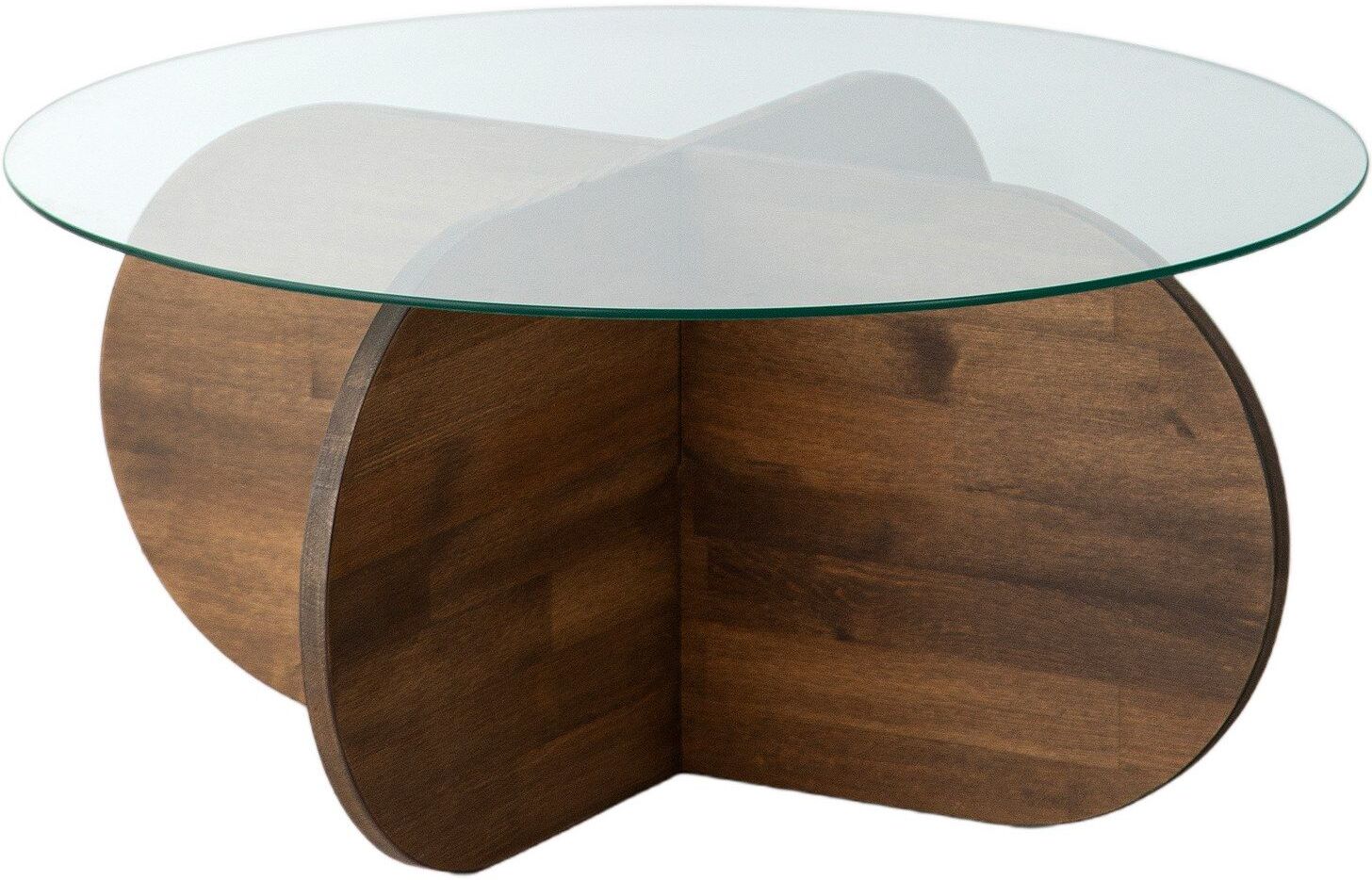 Menzzo Table basse design d75cm pin massif foncé et verre trompé transparent Marron 75x35x75cm