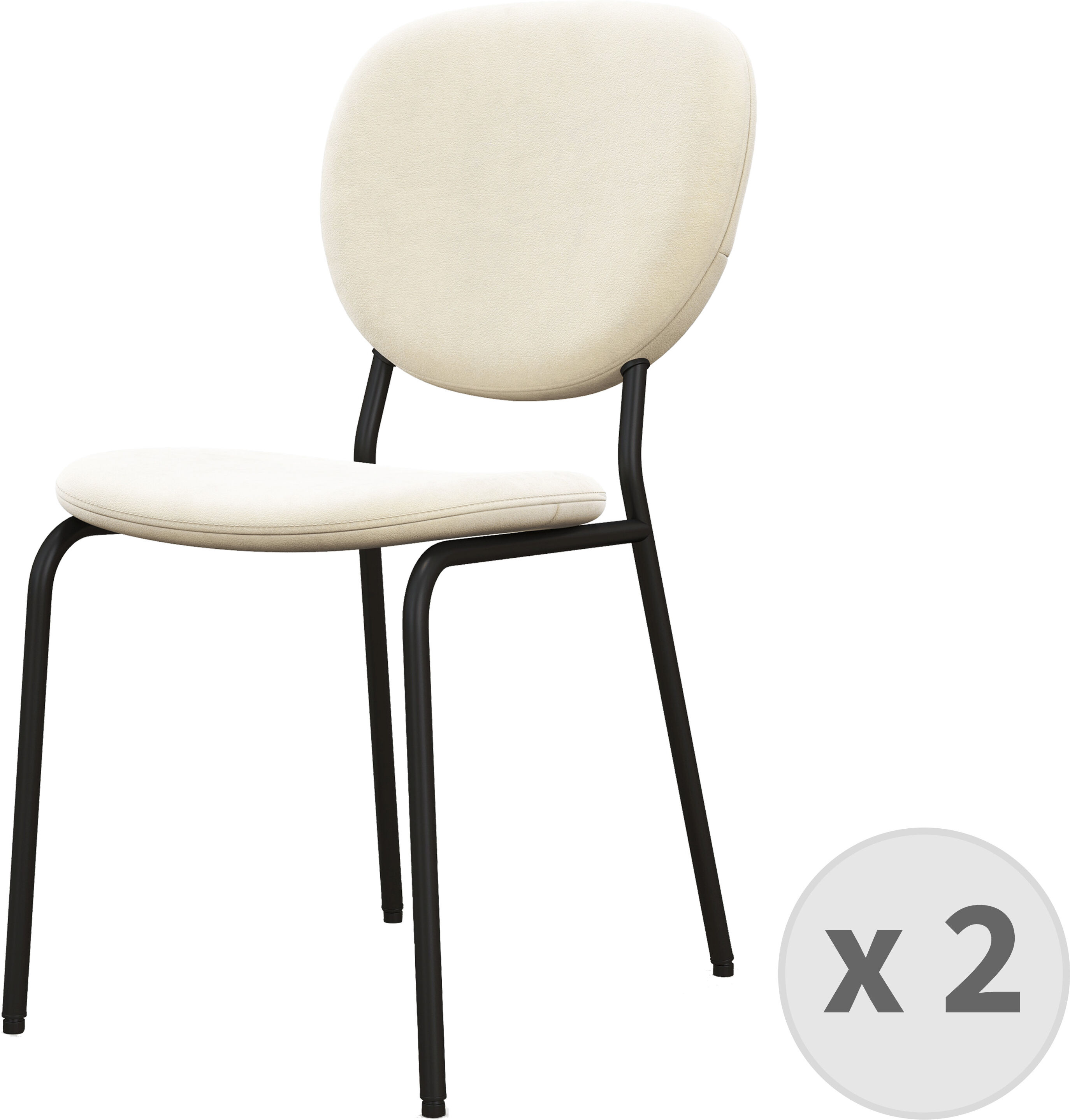 Moloo Chaise en Velours Vanille et métal noir (x2) Blanc 52x83x43cm