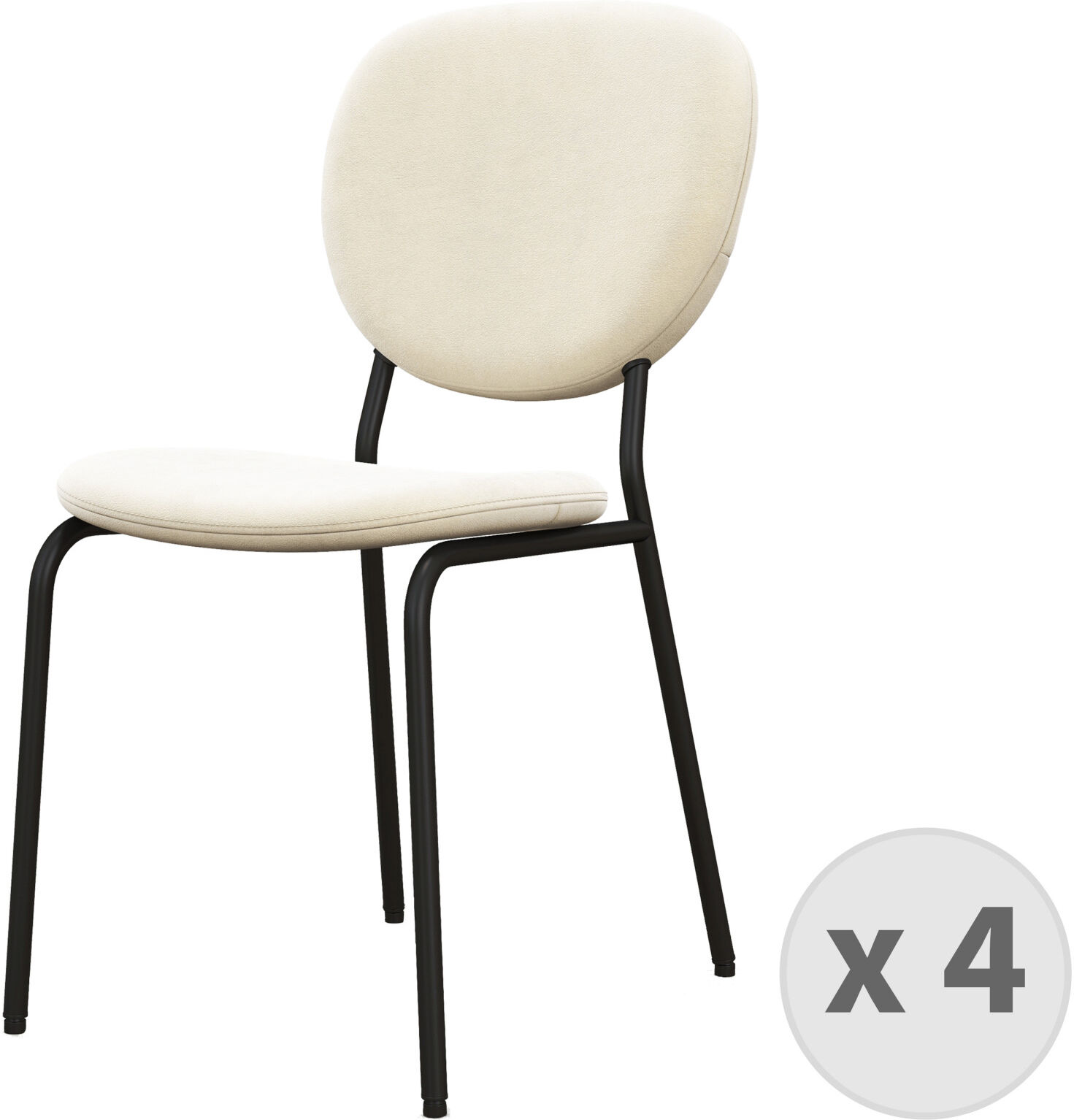 Moloo Chaise en Velours Vanille et métal noir (x4) Blanc 52x83x43cm