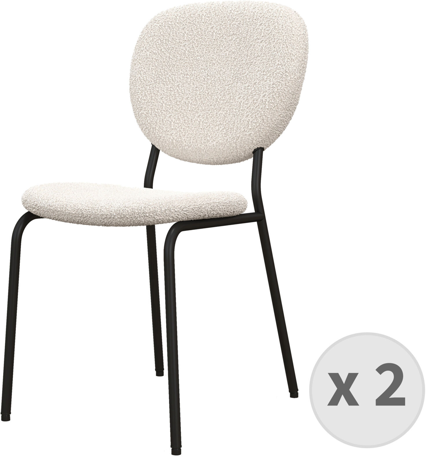 Moloo Chaise en tissu bouclette Ecru et métal noir (x2) Blanc 52x83x43cm