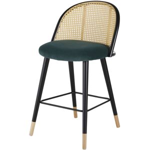 Maisons du Monde Chaise pour îlot central en velours vert et cannage en rotin H64 Vert 48.5x78.5x49cm