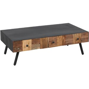 Altobuy Table basse 3 tiroirs acier et bois massif Noir 115x35x60cm